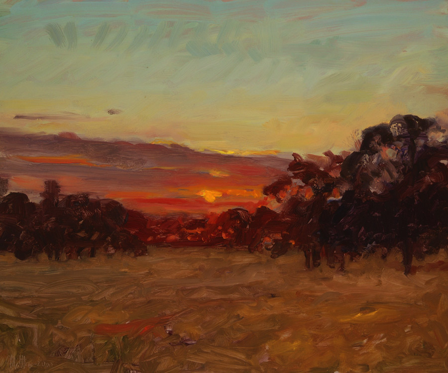 Bell Road Sunset by Matthew Joseph Peak, California plein air landscape painting